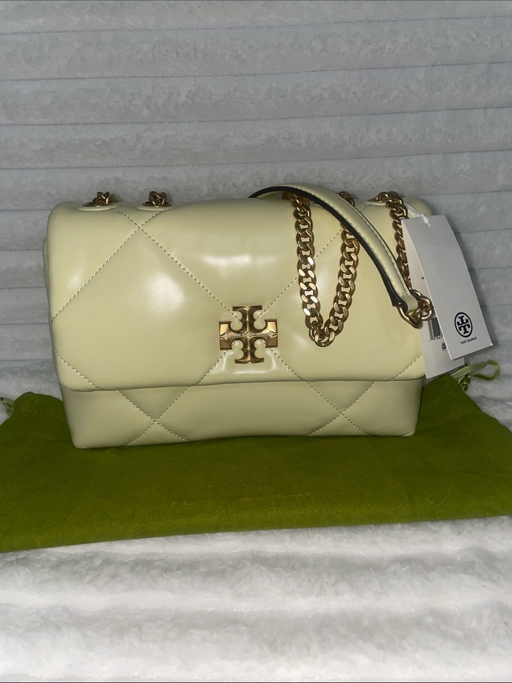 NWT Tory Burch Kira Diamond Quilt Small Convertible Shoulder Bag  in Frozen Zest